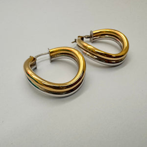 Boucles d'Oreilles Créoles en Or Jaune et Or Blanc 18k - 6.20 Grs