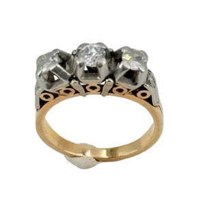 Bague Ancienne en Or Jaune et Or Gris 18k avec Diamants - T53 - 5.65gr
