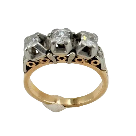 Bague Ancienne en Or Jaune et Or Gris 18k avec Diamants - T53 - 5.65gr