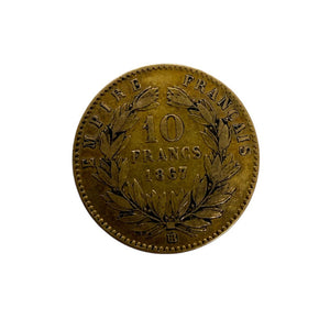 10 Francs Napoléon III tête laurée 1867 en Or jaune 18K