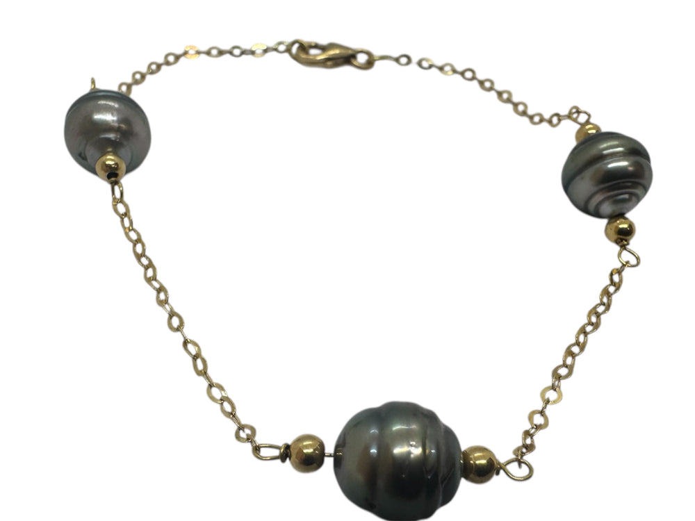 Bracelet Maillon Forçat en Or Jaune 18K avec Perles - 4.22 Grs
