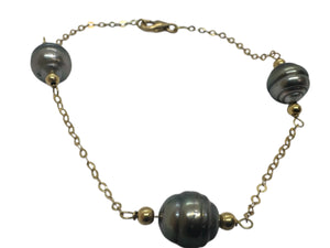 Bracelet Maillon Forçat en Or Jaune 18K avec Perles - 4.22 Grs