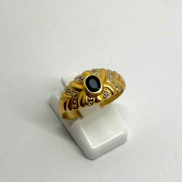 Bague Tank Or 18K - 3.93 G - Taille - 61 avec Diamants et Saphir