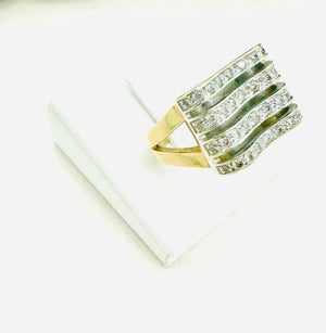 Bague Tank 750/1000 Or Jaune et Gris avec Diamants