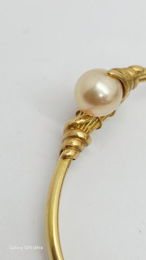 Bracelet Jonc Or Jaune 18k Diamants et Perles