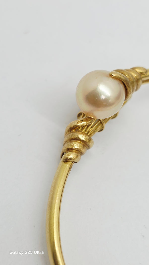 Bracelet Jonc Or Jaune 18k Diamants et Perles