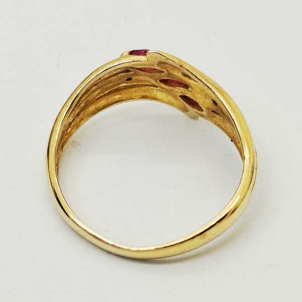 Bague en Or Jaune 18K avec Rubis et Diamants- Taille 54 - 2.89g