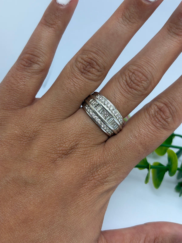 Bague Tank en Or Blanc 18 K - Taille 60 - 7.23 G