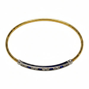 Jonc en Or Jaune et blanc 18 K avec Saphir et Zirconium