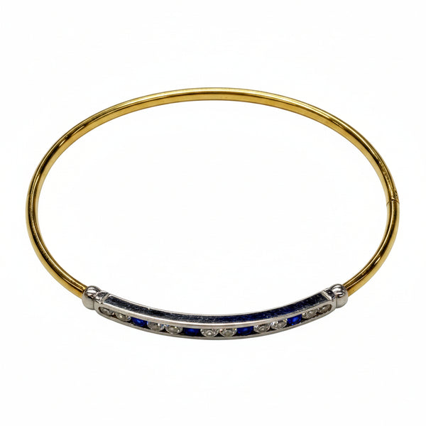 Jonc en Or Jaune et blanc 18 K avec Saphir et Zirconium