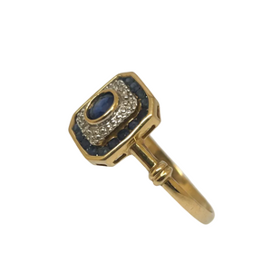 Bague Or Jaune 18K avec Saphir entouré de 18 saphirs avec effet diamanté