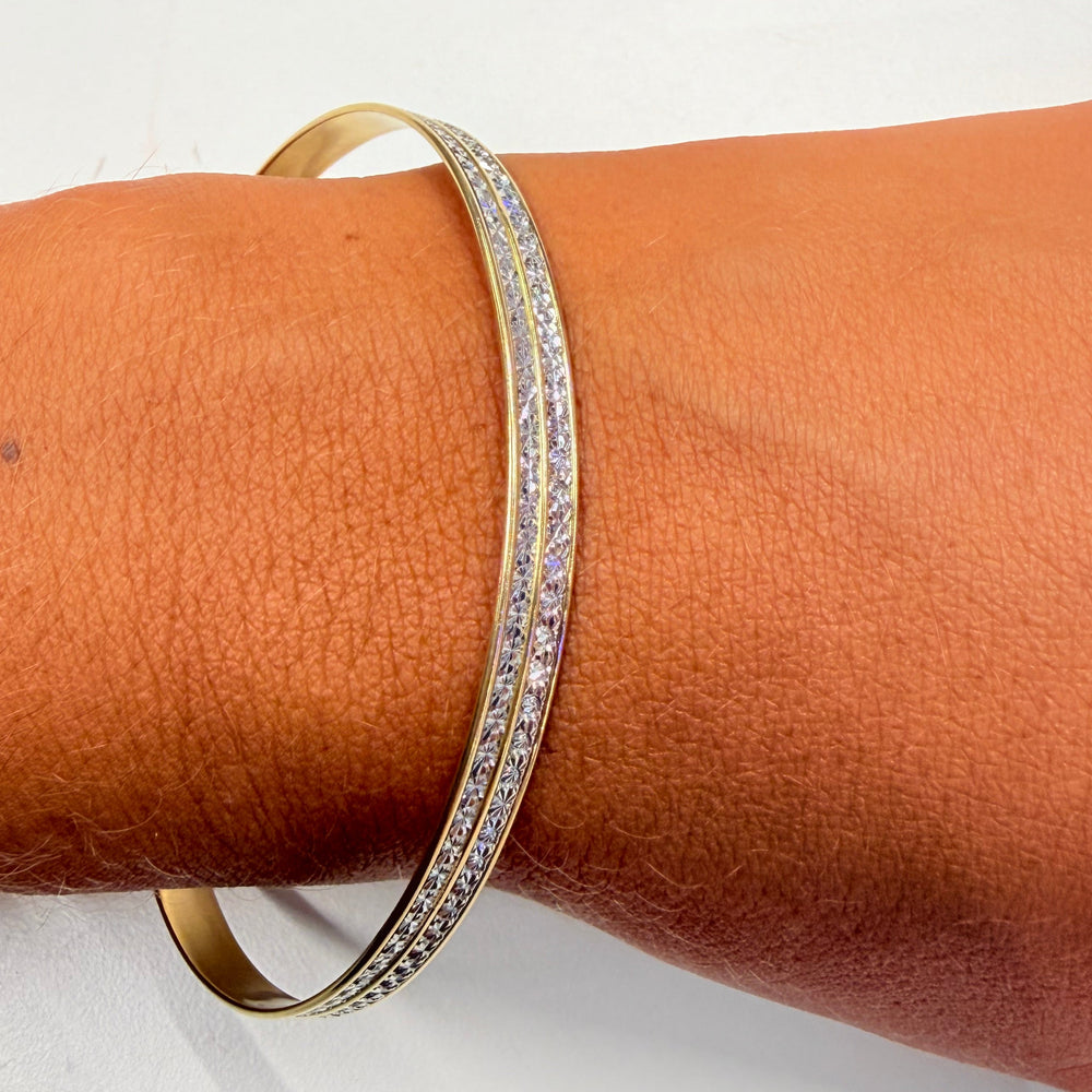 Bracelet Jonc Or Jaune et Blanc Martelé 18K - 11.26g