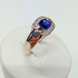 Bague en Or blanc 18 k Diamants et Saphir