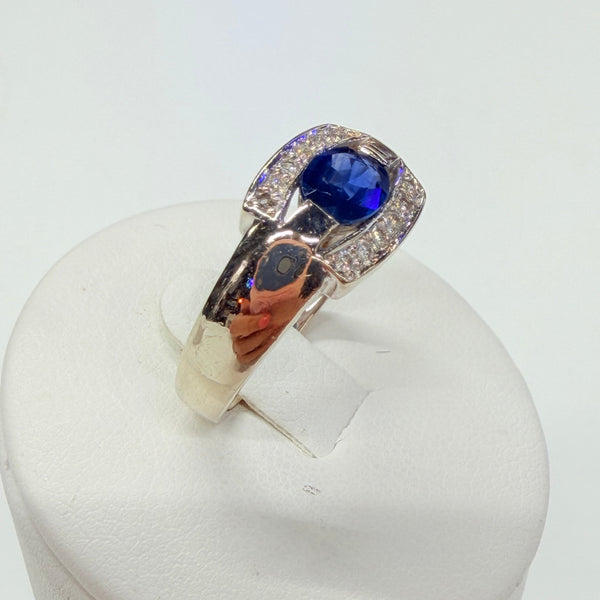 Bague en Or blanc 18 k Diamants et Saphir