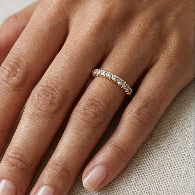Bagues demi tour en Or jaune 18K - Diamant - Taille 51 - 1.67G
