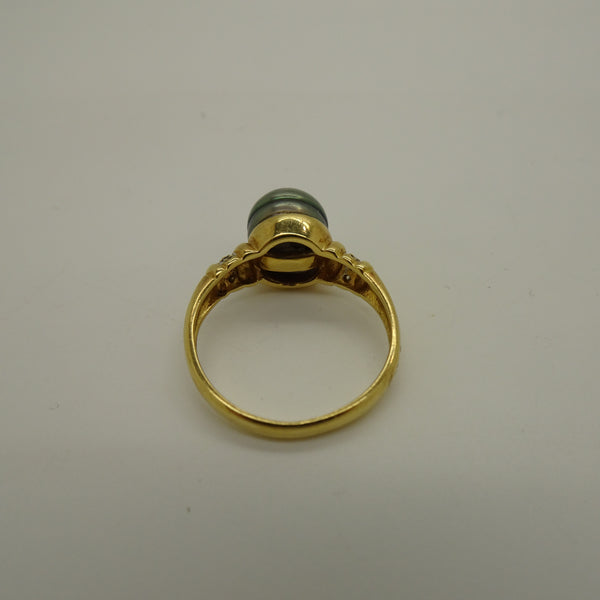 Bagues en Or jaune 18K avec perle de Tahiti et diamants