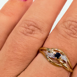 Bague en Or Jaune et Blanc 18k avec saphir