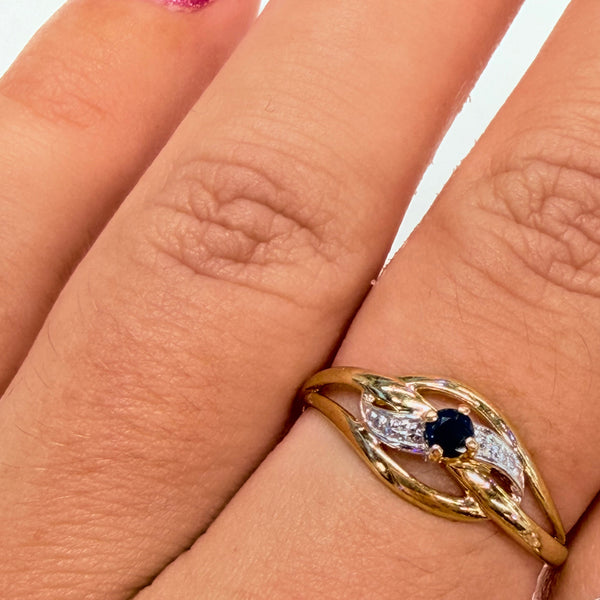 Bague en Or Jaune et Blanc 18k avec saphir