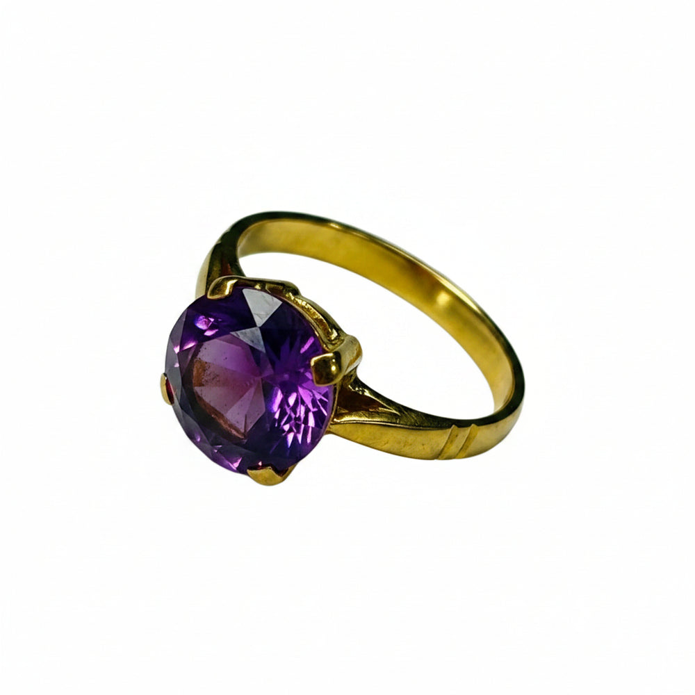 Bague Saphir Violet Or Jaune 18 Carats Taille 51