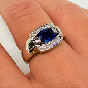 Bague en Or blanc 18 k Diamants et Saphir