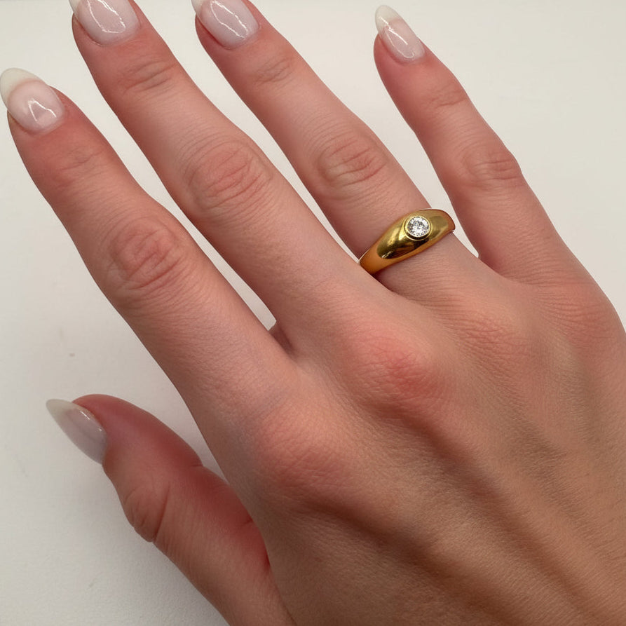 Bague en or jaune 18K avec Oxyde de Zirconium - T56