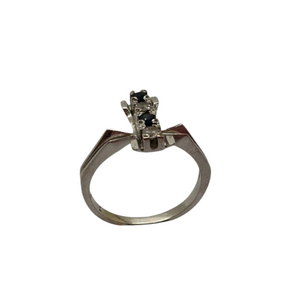 Bague en or blanc 18 carats avec zirconium et saphir – T 50,5