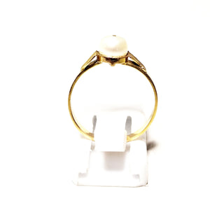 Bague Solitaire Or en Jaune 18 Carats avec Perle Centrale -  T 53