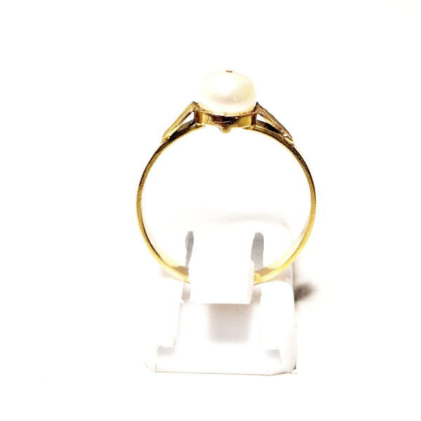 Bague Solitaire Or en Jaune 18 Carats avec Perle Centrale -  T 53