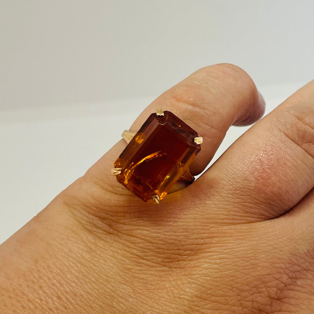 Solitaire en Or Jaune 18K Citrine - Taille 54