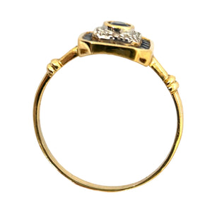 Bague Or Jaune 18K avec Saphir entouré de 18 saphirs avec effet diamanté