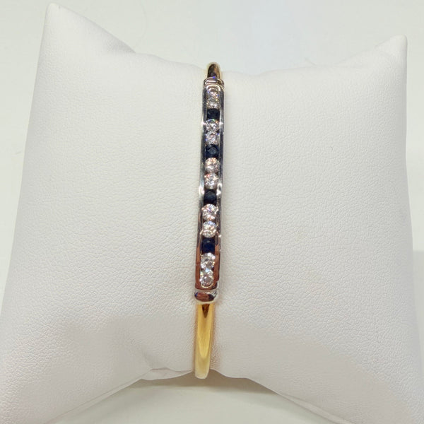 Jonc en Or Jaune et blanc 18 K avec Saphir et Zirconium