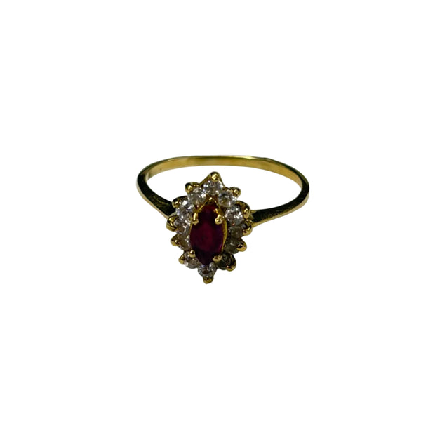 Bague Marguerite Or Jaune Rubis et Zirconium 18