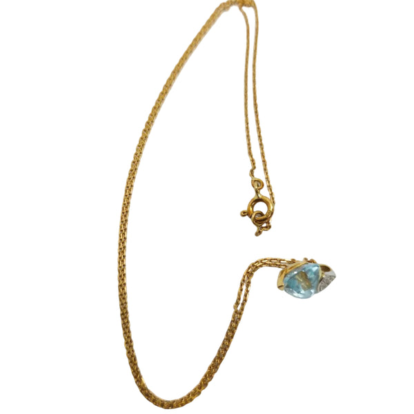 Collier Princesse En Or Jaune 18K avec Aigue Marine et Diamants