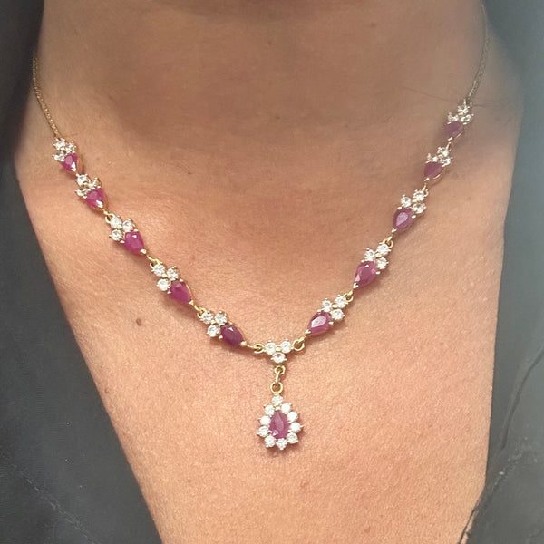 Collier Fantaisie en Or Jaune 18 K avec Oxyde et Rubis