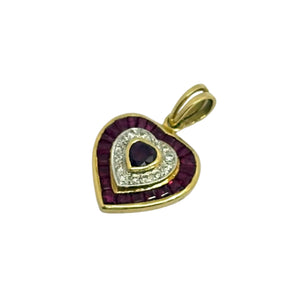 Pendentif Médaille en Or Jaune avec Diamants et Rubis 18k