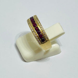Bague Demi Tour en Or Jaune 18K - 9 Rubis- Taille 53 - 4.10g