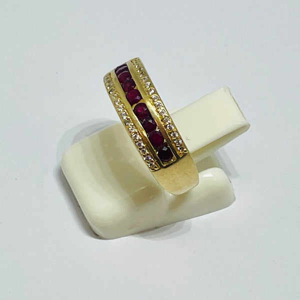 Bague Demi Tour en Or Jaune 18K - 9 Rubis- Taille 53 - 4.10g