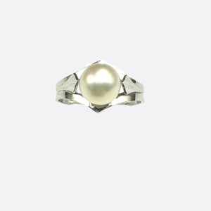 Bague Solitaire Perle en Or Blanc 18K- Taille 52