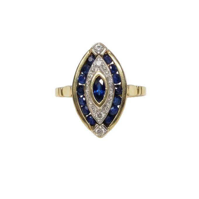 Bague Marquise en Or Jaune et Blanc 18 K - Taille 54 - 4.16 G