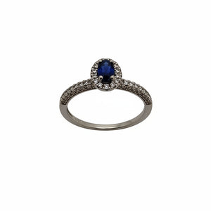 Bague Marguerite Or Blanc Diamants Saphir 18K - 2.46 G