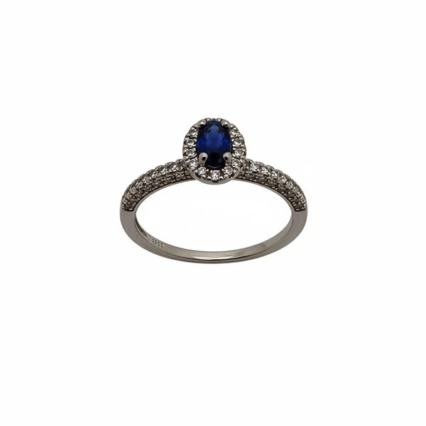 Bague Marguerite Or Blanc Diamants Saphir 18K - 2.46 G