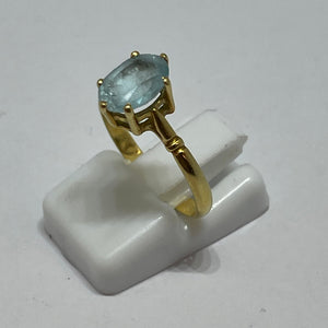 Bague Solitaire en Or Jaune Aigue Marine 18K T.52