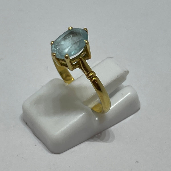 Bague Solitaire en Or Jaune Aigue Marine 18K T.52