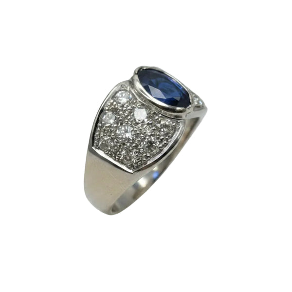 Bague en Or Blanc avec Saphir et Diamants 18k