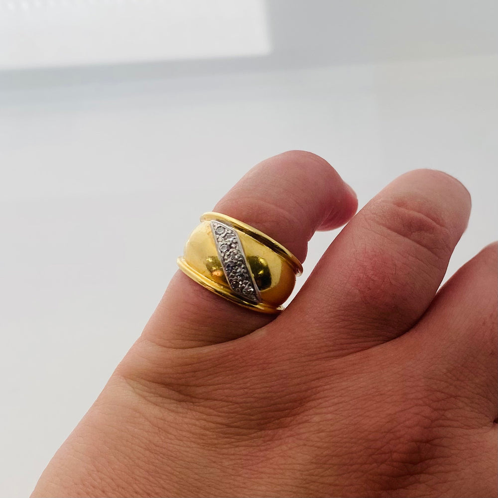 Bague Jonc en Or Jaune et Blanc Diamants 18 K - 9.77 Grs