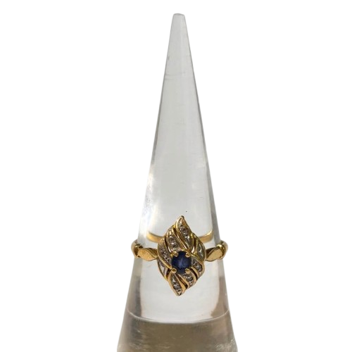 Bague en Or Jaune avec Diamants et Saphir - T 55
