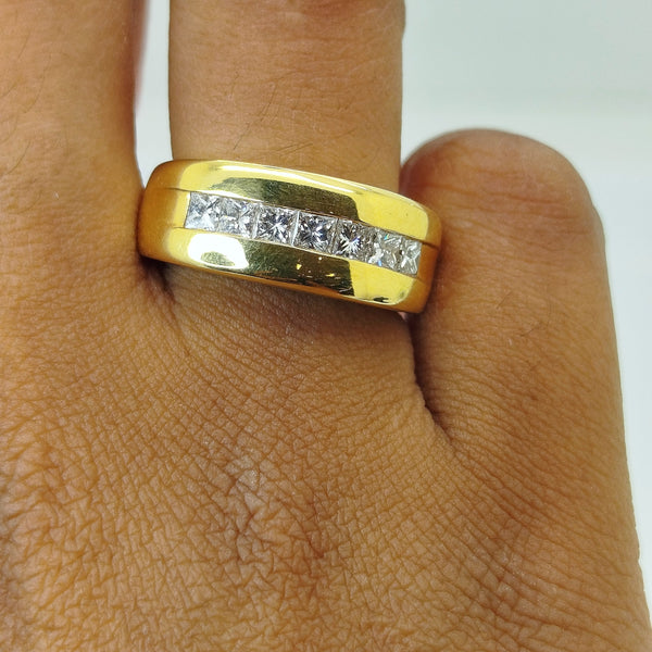 Bague en Or Jaune 18K avec Diamants - Taille 55 - 9.42g