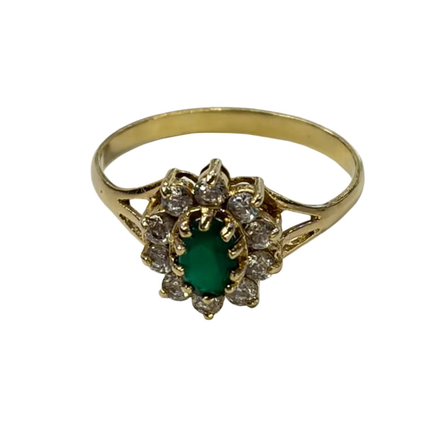 Superbe Bague Marguerite en Or Jaune avec Emeraude