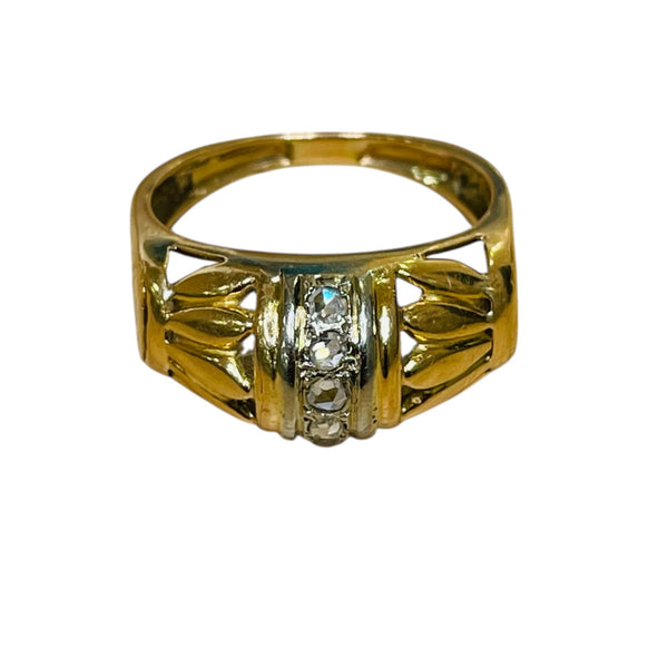 Bague Or Jaune 18K avec 5 Diamants - T57 - 3.53gr
