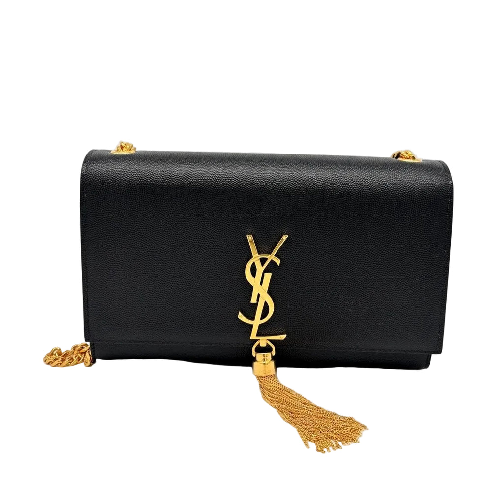 Sac Kate Saint Laurent en cuir noir avec bijouterie dorée